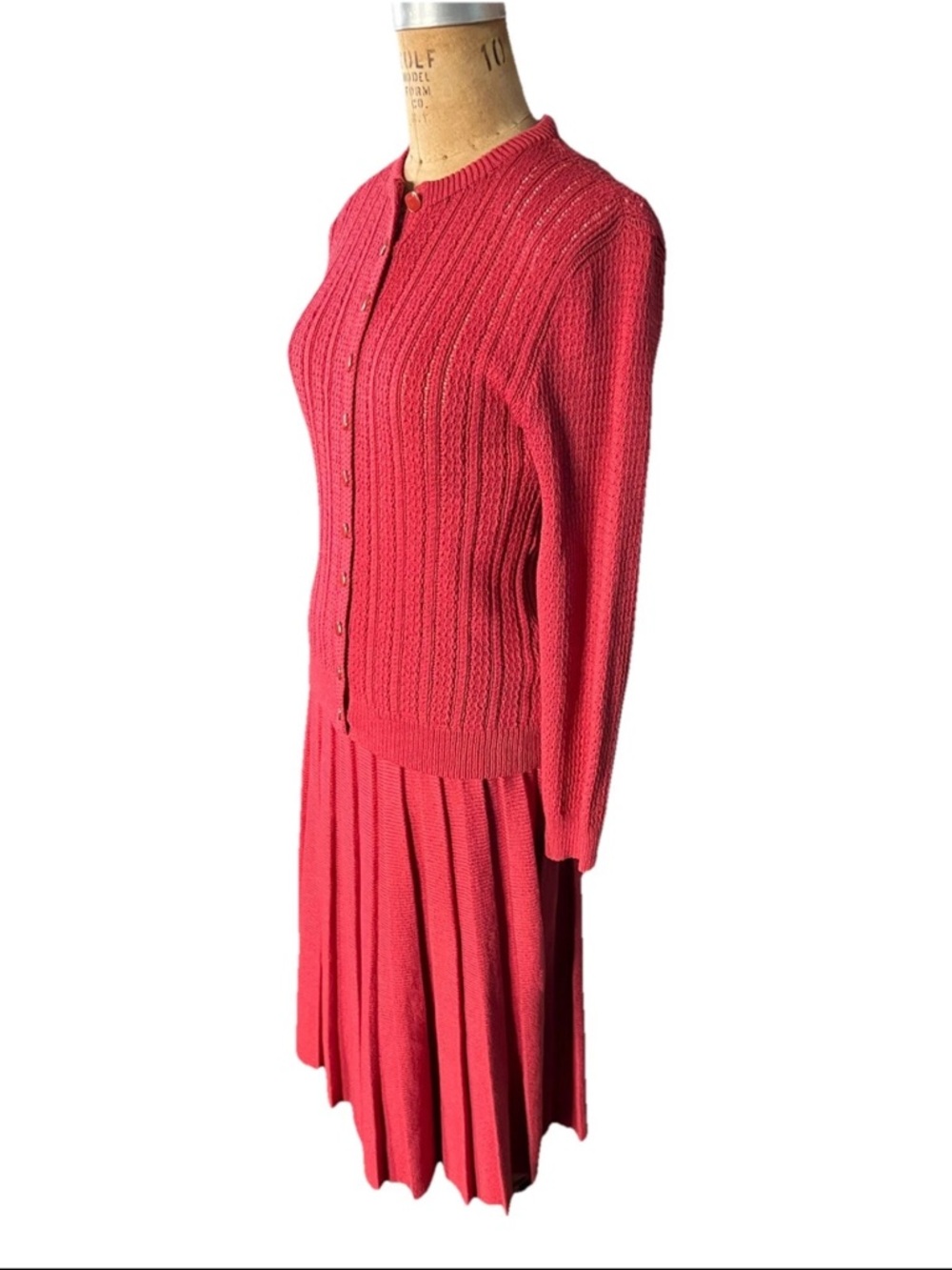 St. John Collection By Marie Gray Red Knit Skirt & Cardigan Set Women's ~8 M